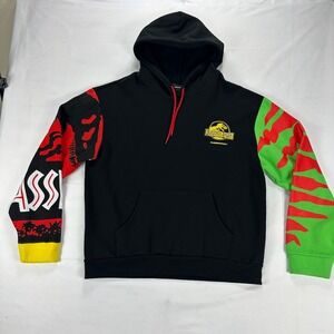 Jurassic Park Graphic Hoodie Mens Black Red Green Dinosaur Print DUMBGOOD Size L